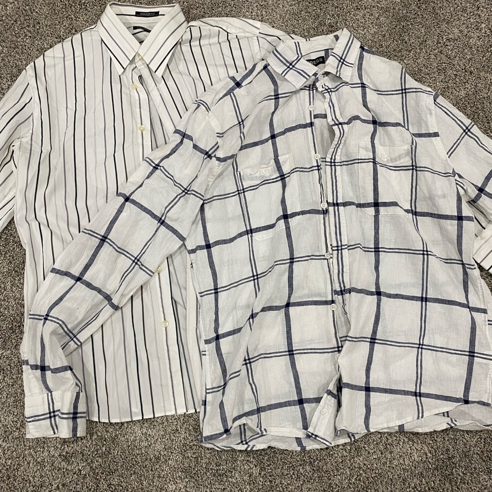 Lot of 2 White and black striped flannel dress shirts